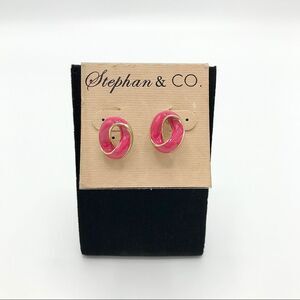 Hot Pink Gold Tone Round Swirl Knot Earrings Retro